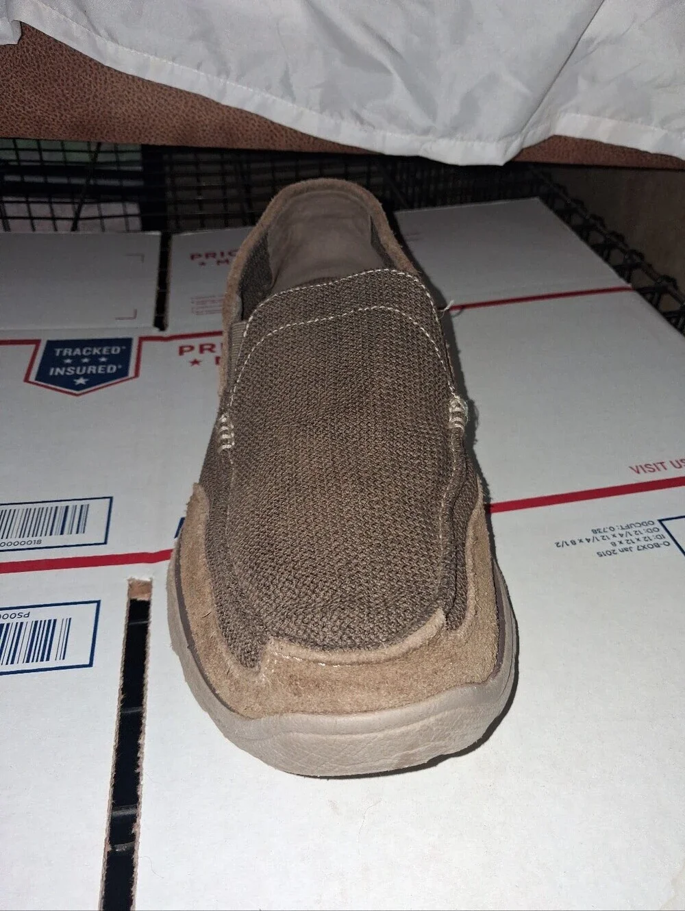 Skechers Relaxed Fit Memory Foam Men's Brown Canvas & Suede Slip-On Loafers